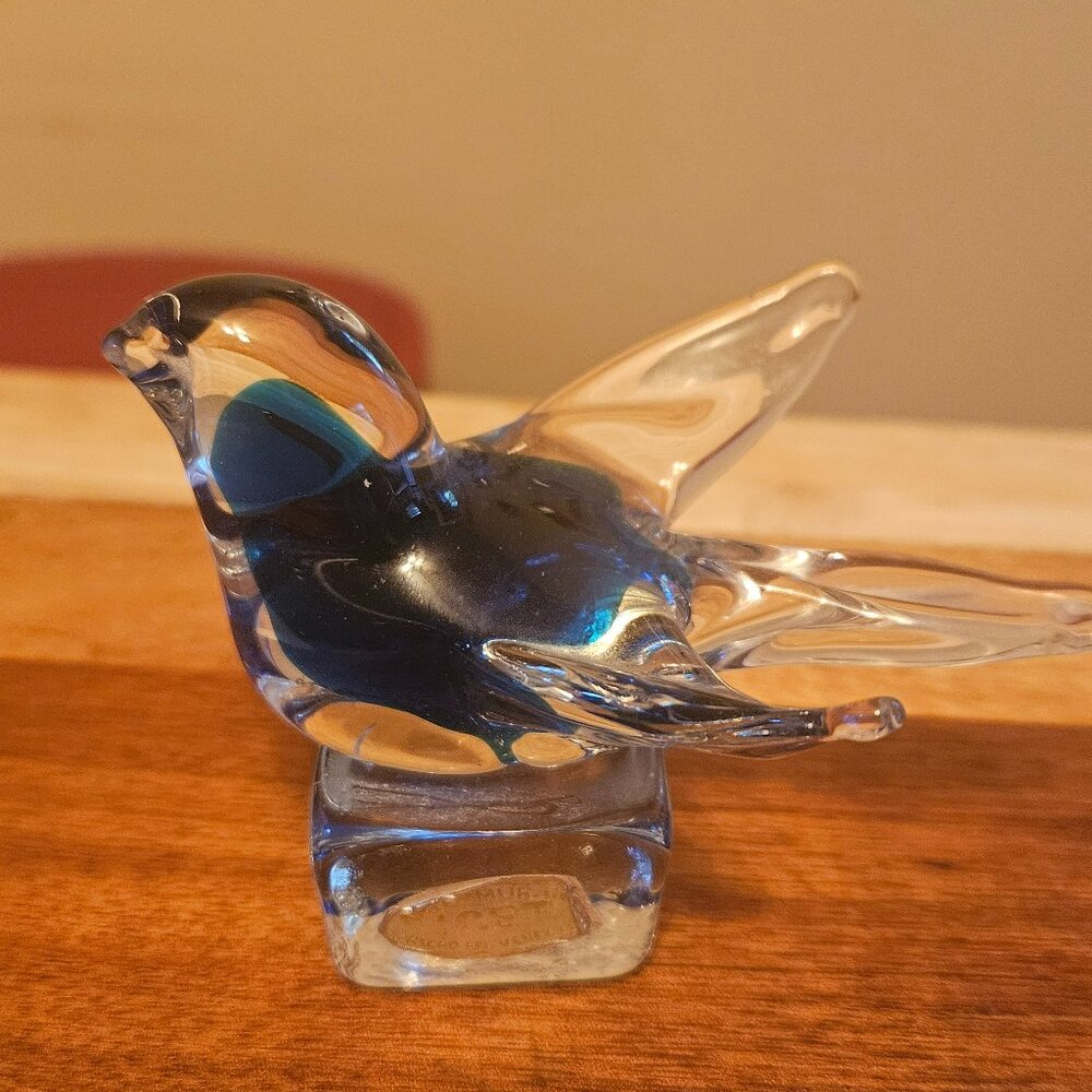 vintage small hand-blown Murano blue glass bird